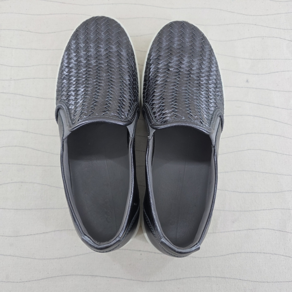 Ecco Womens Soft 7 Woven Leather Pewter Gray Slip On Loafers Shoes Size 40 EU - Picture 6 of 11